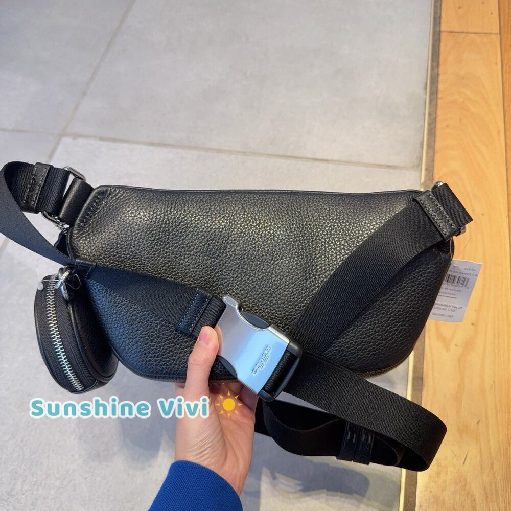 NWT Coach Elias Belt Bag Leather CJ507 Black/ Silver - Picture 7 of 7